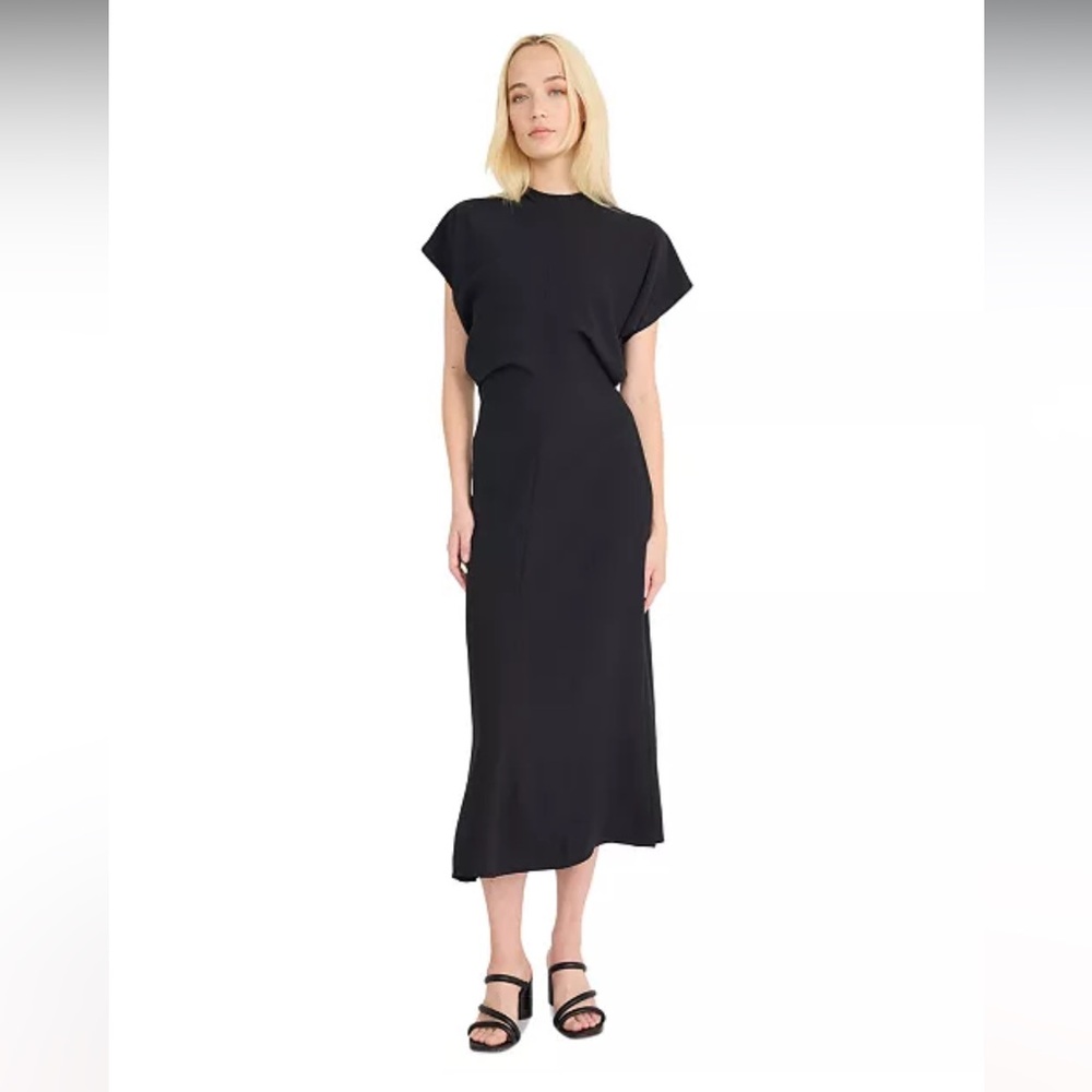 LUXELY Draped Dolman-Sleeve Midi Dress